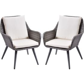 Outdoor Wicker Dining Chair PE Rattan Accent Chair with Beige Cushion Patio Garden Furniture