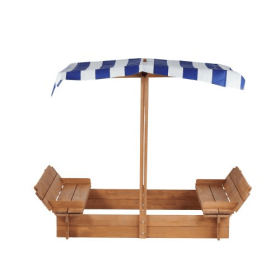 46 Inches Wooden Sandbox With 2 Foldable Benches,
