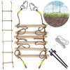 Wooden Rope Ladder for Kids with Ground anchoring Lenght 6.5'(2m) Width 16 (40cm) Outdoor or Indoor Climbing Rope Ladder for Ninja Slackline Backyard