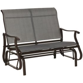 Outsunny 2-Person Glider Bench, Outdoor Chair with Breathable Mesh Fabric, Smooth Motion, Rocking Glider for Backyard, Lawn, Mixed Grey