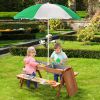 Outsunny Wooden Kids Picnic Table with Sandbox, Adjustable Umbrella, and Removable Parasol, Outdoor Set for Garden and Patio