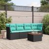 5 Piece Patio Sofa Set with Cushions Black Poly Rattan