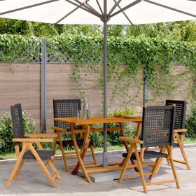 Garden Chair Set of 4 Black Solid acacia wood Standard Foldable