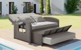 TOPMAX PE Wicker Rattan Double Chaise Lounge, 2-Person Reclining Daybed with Adjustable Back and Cushions, Free Furniture Protection Cover