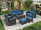 10 Piece PE Rattan Patio Furniture Set, Sectional Sofa Set, Outdoor Patio Furniture Set With Cushions & Tempered Glass Coffee Table
