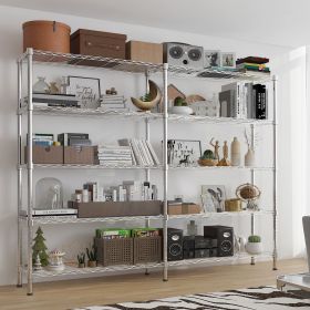 5 Tier Double Row Metal Display Shelf with Adjustable Feet Chrome Plated Iron Storage Rack Adjustable Height 147×35×180cm Freestanding Organizer for H