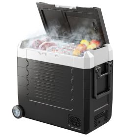 Car Refrigerator, DC 12/24V AC100-240V Compressor Electric Cooler, -4Â°F to 68Â°F Truck Refrigerator with APP Control, Wheels & Dual Zone