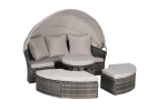 5 Pieces Outdoor Patio Round Daybed Furniture,Wicker Conversation Set with Retractable Canopy, Soft Cushions