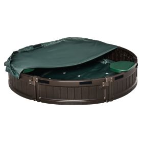 Outsunny Kids Outdoor Sandbox with Cover Garden Bed, Easy Assembly Children's Round Sandbox for Backyard, Brown, 48.5" x 48.5" x 8.75"