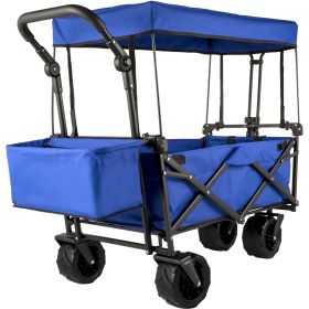 Extra Large Collapsible Garden Cart with Removable Canopy, Folding Wagon Utility Carts with Wheels and Rear Storage, Wagon Cart for Garden, Camping