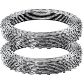 Razor Wires, 98 ft Razor Barbed Wire, 2 Rolls Razor Wire Fencing Razor Fence, Razor Ribbon Barbed Wire Galvanized Razor Wire Fence