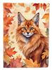 Somali Cat in Fall Leaves House Flag Large Porch Sleeve Pole Decorative Outside Yard Banner Artwork Wall Hanging, Polyester, House Size, Multicolor