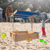 Children's Wooden Sandbox with Adjustable Canopy, Sandpit with Covers Kids Wood Playset Outdoor Backyard - Upgrade Retractable