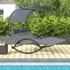 Outdoor Dual Rocker Sunbed 2-Person Canopied Patio Lounger with Detachable Headrests