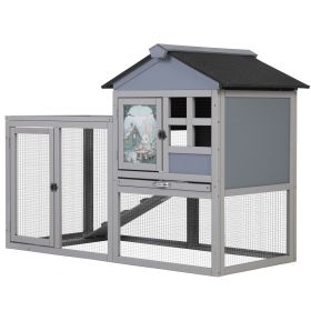 2-Tier Wood Rabbit Hutch, Indoor Outdoor Small Animal House with Removable Tray, Ramp, Openable Roof, Bunny Cage for Ducks, Squirrels