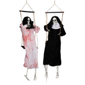 Outdoor Halloween Decorations 2 Packs Hanging Ghosts Decor with Lighted Up Eyes and Horror Scream