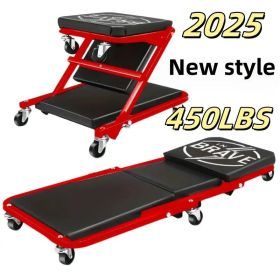 36 Inch 3 in 1 Mechanical Creeper with Brake Mode Z Seat 450 lbs Capacity Adjustable Foldable 6 Wheel Garage Rolling Seat Lay Down or Sit for Under Ca