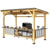 Outsunny 13' x 6' Wooden BBQ Grill Gazebo, Outdoor Hardtop Grill Gazebo with Metal Roof, 2 Bar Shelves and 6 Hooks, Natural