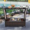 Patio Rattan Bar Serving Cart with Glass Top and Handle