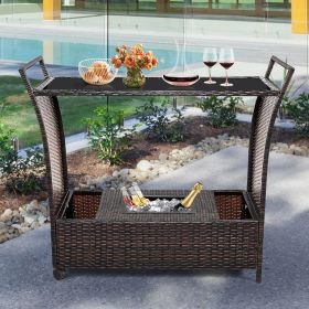Patio Rattan Bar Serving Cart with Glass Top and Handle