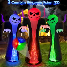 12FT Halloween Inflatables Decoration Outdoor Giant Pumpkin Reaper Ghost with 3-Colored Rotation Flame LEDs Spooky Halloween Blow Up Yard Decorations