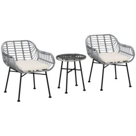 Outsunny 3 Piece Patio Set, Outdoor Bistro Furniture, PE Rattan Wicker Table and Chairs, Cushioned, Hand Woven