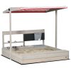 Outsunny Kids Sandbox with Canopy Adjustable, Wooden Sandbox Backyard Toy with Kitchen Playset Accessories, Outdoor Activity Gift for Girls and Boys