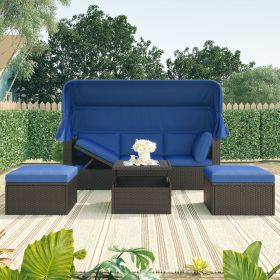 U_Style Outdoor Patio Rectangle Daybed with Retractable Canopy, Wicker Furniture Sectional Seating with Washable Cushions, Backyard