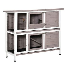 PawHut Indoor or Outdoor Rabbit Hutch with Quick on-the-Go Feeding, Wood Rabbit Cage, Long Hopping Distance, Medium Rabbit Hutch, 4 Door, No Leak Tray