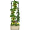 Outsunny Galvanized Raised Garden Bed, 24" x 24" x 11.75" Outdoor Planter Box with Trellis Tomato Cage and Open Bottom for Climbing Vines, Vegetables