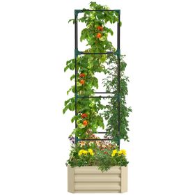 Outsunny Galvanized Raised Garden Bed, 24" x 24" x 11.75" Outdoor Planter Box with Trellis Tomato Cage and Open Bottom for Climbing Vines, Vegetables