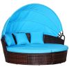 4 Pieces Outdoor Daybed with Retractable Canopy, PE Rattan Wicker Round Sofa Day Bed