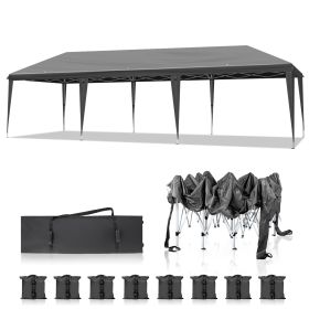 10x30ft Dark Grey, No Fence, Folding Shed Oxford Cloth White Spray Plastic Frame With 8 Sandbags With Tug Bag