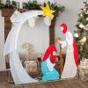 VINGLI 3.7FT Lighted 2D Nativity Scene Outdoor Christmas Decorations, with 170 White LED Lights and Stakes, Easy Assembly and Storage