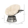 360° Swivel Outdoor Papasan Chair, Overstuffed Circle Chair with Side Tray, Thickened Cushion for Indoor, Patio, Beige
