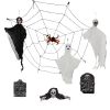 Outdoor Halloween Decorations 8-Piece Set, Hanging Ghosts Decor and Cobweb and Gravestone with Lighted Up Eyes