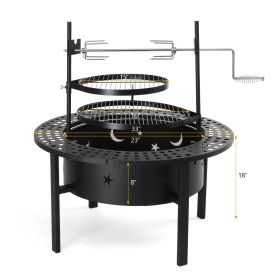33 inch Outdoor Fire Pit with 2 Cooking Grills, Wood Burning Firepit with Removable Swivel Grill, for Backyard Deck Bonfire Patio Picnic, Black
