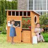Outsunny Outdoor Wooden Playhouse for Kids, Cottage, Door, Windows, Mailbox, Bench, Flower Pot Holder