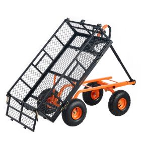 Garden Cart, Sturdy Metal Utility Wagon with Simple Assembly, Versatile Dump Cart with Dual-Function Handle, Wheelbarrow with 400 lbs Load Capacity
