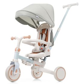 7 in 1 Baby Tricycle, Foldable Toddler Tricycle with Removable and Adjustable Parent Handle, Toddler Push Bike with Removable Pedal, Canopy