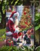 Boston Terrier and Santa Claus Garden Flag Mailbox Flag Decorative Yard Flag Banner Outside Patio Artwork Yard Flower Beds, Garden Size, Multicolor