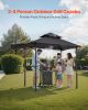 Grill Gazebo, 8 x 5 ft Double-Tiered Top, Reinforced BBQ Gazebo with Extra Awning, Powder-Coated Steel Patio Grill Shelter with 2 Side Shelves & Hooks