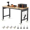 48-Inch Adjustable Workbench, 2000 lbs Load, Work Bench with Power Outlet, Wheels, and Pegboard, Heavy Duty Oak Wood Top Work Table for Garage