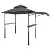 Grill Gazebo, 8 x 5 ft Double-Tiered Top, Reinforced BBQ Gazebo with Extra Awning, Powder-Coated Steel Patio Grill Shelter with 2 Side Shelves & Hooks