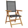 Garden Chair Set of 4 Black Solid acacia wood Standard Foldable