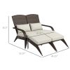 Outsunny 2 Person Patio Wicker Adirondack Chair, High-Back Fire Pit Chair with Cushions, Cream White