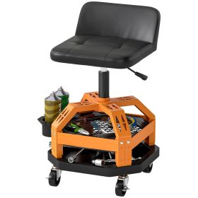 Rolling Creeper Garage Stool, 300 LBS Capacity Mechanic Stool with 360Â° Wheels, Tool Tray, Adjustable Height, Yellow