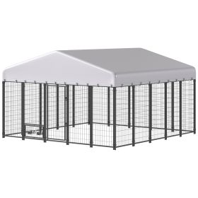 9.8' x 9.8' x 6' Outdoor Dog Kennel, Dog Kennel Outside Run with 360Ã‚Â° Rotating Bowls, Waterproof & UV Resistant Cover