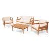 Aston Outdoor Mid-Century Modern Cushioned Acacia 4-seat Chat Set - Teak Finish + Cream Cushion