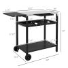 Outsunny Outdoor Bar Cart with Stainless Steel Tabletop, Kitchen Island with Wheels, 2 Tiers & Seasoning Shelf, Patio Serving Cart with Hooks